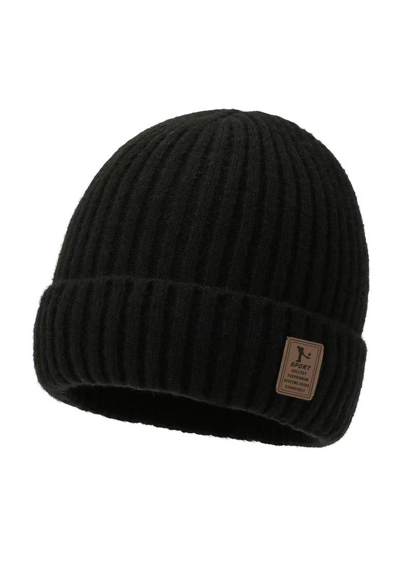 Generic Winter Mens Ear Protection Warm Fleece-Lined Thick Pullover Hat Youth Outdoor Cycling Knit Wool Cap Skiing Hat Dark gray  - Image 2