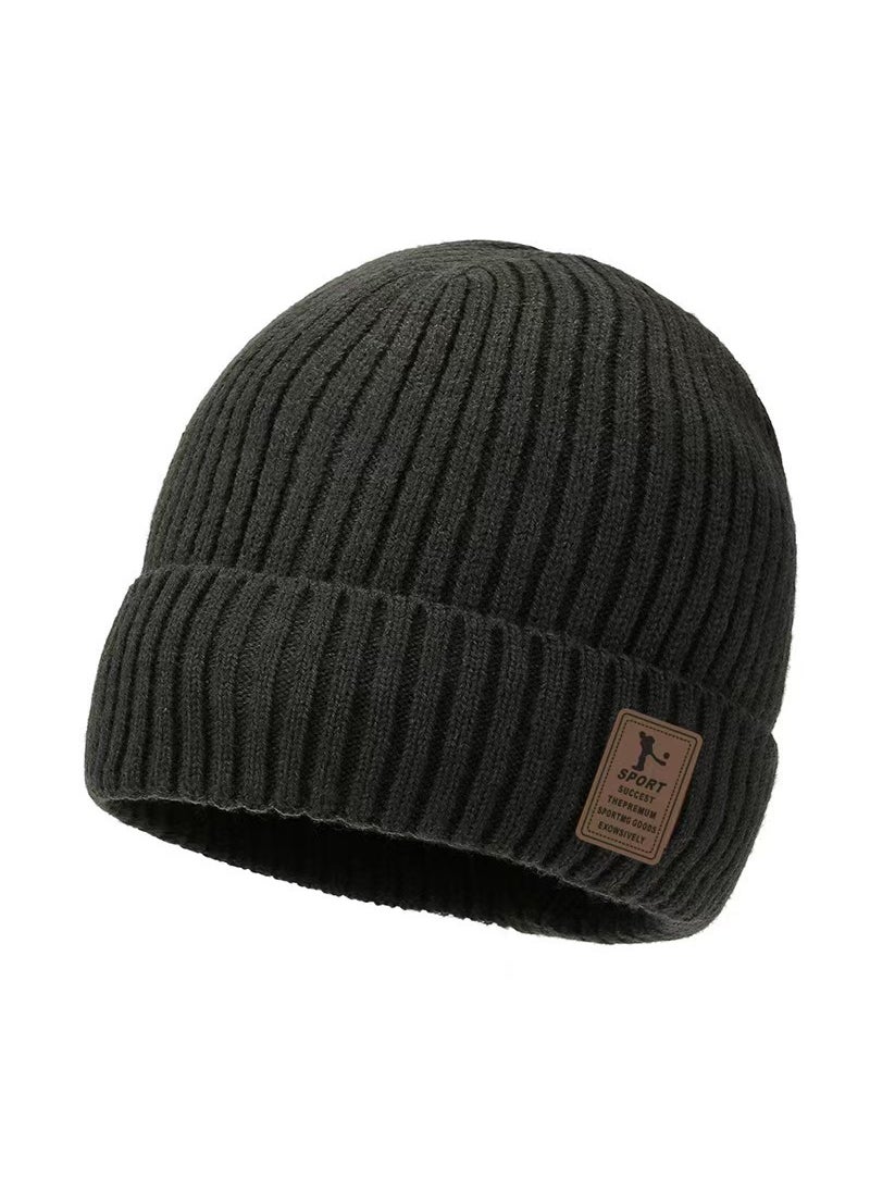 Generic Winter Mens Ear Protection Warm Fleece-Lined Thick Pullover Hat Youth Outdoor Cycling Knit Wool Cap Skiing Hat Dark gray  - Image 1