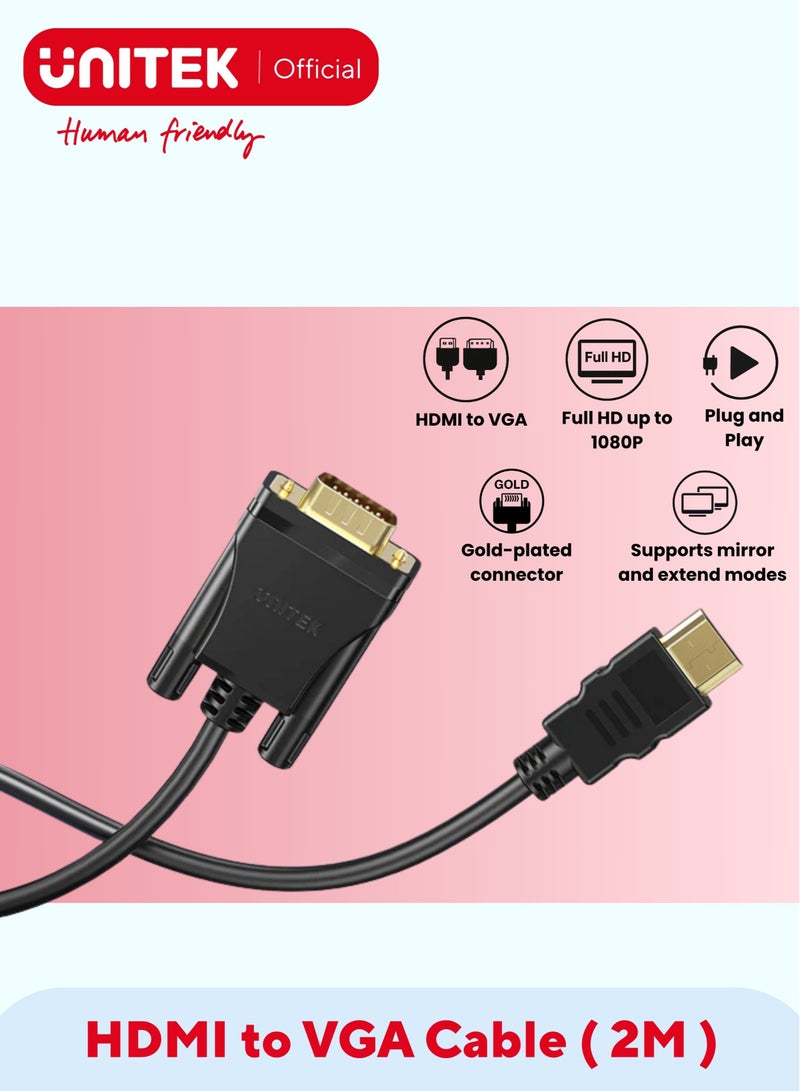HDMI to VGA Adapter Cable, 2M, Works With Laptops, Roku Streaming Players, Desktop PC, Xbox, TO Porjectors, TV, Monitors