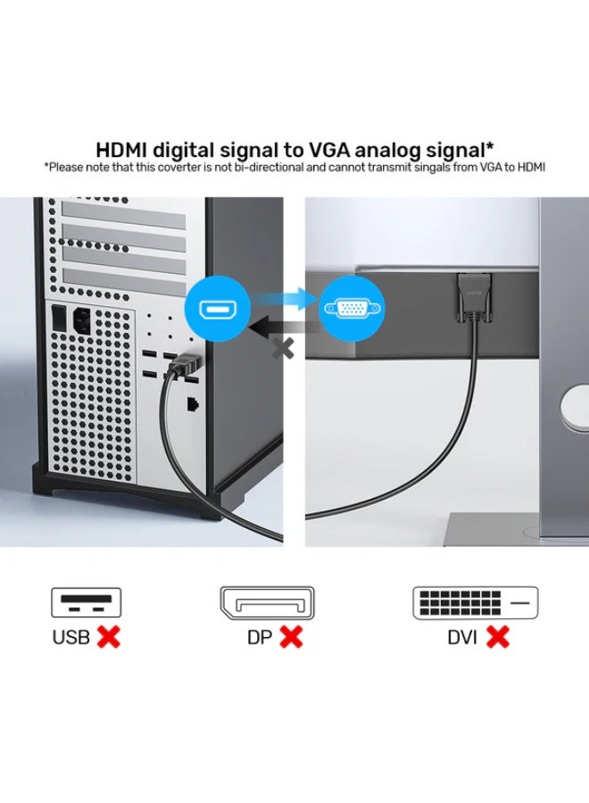 HDMI to VGA Adapter Cable, 2M, Works With Laptops, Roku Streaming Players, Desktop PC, Xbox, TO Porjectors, TV, Monitors