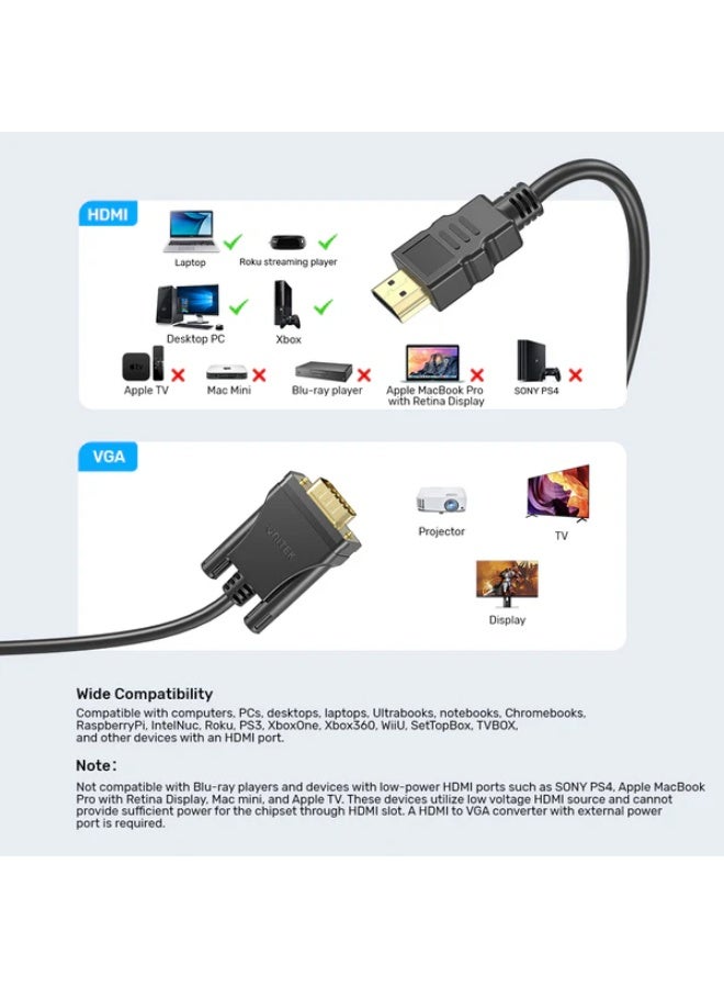 HDMI to VGA Adapter Cable, 2M, Works With Laptops, Roku Streaming Players, Desktop PC, Xbox, TO Porjectors, TV, Monitors