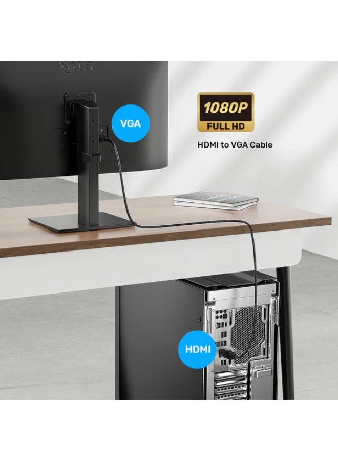 HDMI to VGA Adapter Cable, 2M, Works With Laptops, Roku Streaming Players, Desktop PC, Xbox, TO Porjectors, TV, Monitors