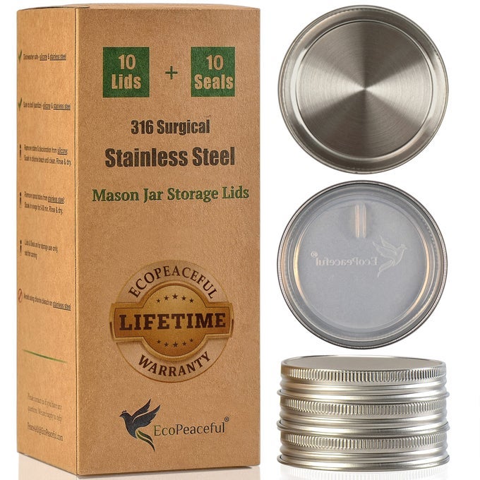 316 SURGICAL STAINLESS STEEL MASON JAR LIDS REGULAR MOUTH RUSTPROOF AIRTIGHT LEAKPROOF BPAFREE PVCFREE VEGAN REUSABLE NOT FOR CANNING