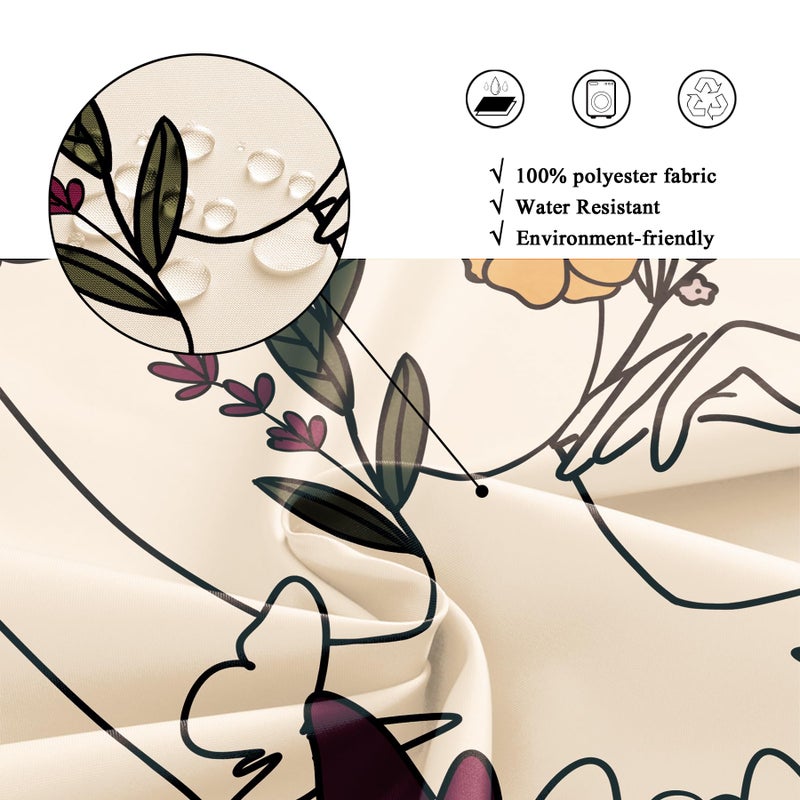 Riyidecor Abstract Woman Art Line Moon Phase Shower Curtain for Bathroom Decor 60Wx72H Floral Butterfly Body Modern Aesthetic Minimalist Beige Printed Fabric Polyester Waterproof 12 Pack Plastic Hooks - Image 4