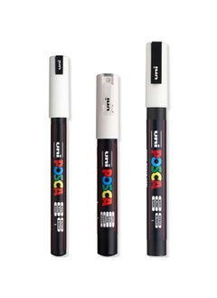 POSCA Posca - Ultra Fine to Fine Paint Marker Pens Set - PC-1MR, PC-1M, PC-3M - White Ink - Pack of 3  - Image 1