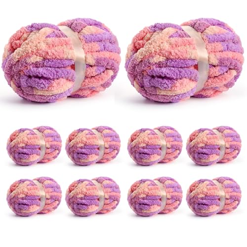 Waikxin 10 Pack Jumbo Chunky Yarn for Hand Knitting, Fluffy Chunky Chenille Yarn for Crocheting, Variegated Chunky Knit Baby Blanket Yarn, 240 yds /70.5 oz Super Bulky Yarn（Pinkish Purple） - Image 1
