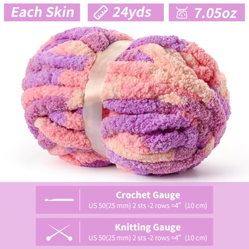 Waikxin 10 Pack Jumbo Chunky Yarn for Hand Knitting, Fluffy Chunky Chenille Yarn for Crocheting, Variegated Chunky Knit Baby Blanket Yarn, 240 yds /70.5 oz Super Bulky Yarn（Pinkish Purple） - Image 2