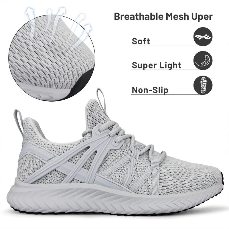 Abboos Womens Casual Walking Sneakers Fashion Athletic Shoe for Women Running Sport Aerobics Workout Shoes Grey Size 9.5 - Image 2