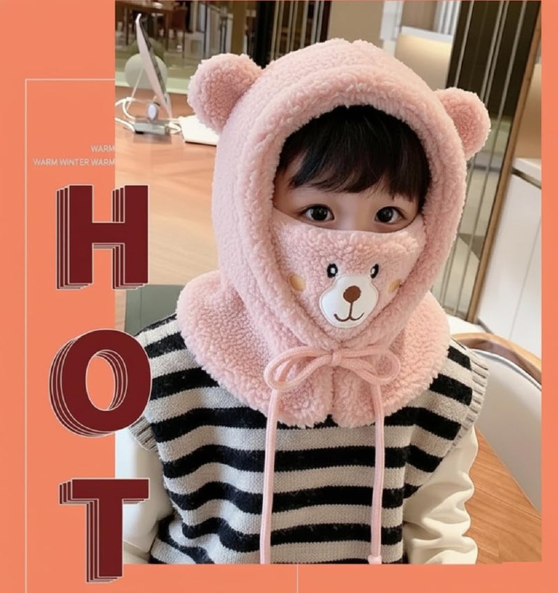 Zacharias Boy's Kids Winter Woolen Fur Balaclava Cap with Mask b.02 (2-6 Years) (Pack of 1) (Pink) - Image 2