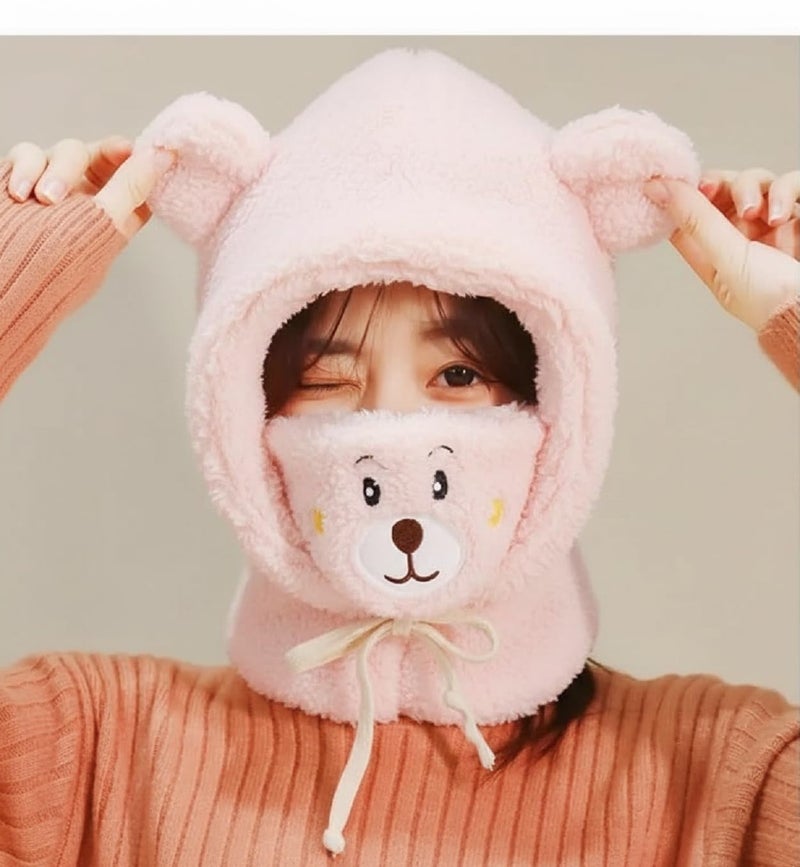 Zacharias Boy's Kids Winter Woolen Fur Balaclava Cap with Mask b.02 (2-6 Years) (Pack of 1) (Pink) - Image 3