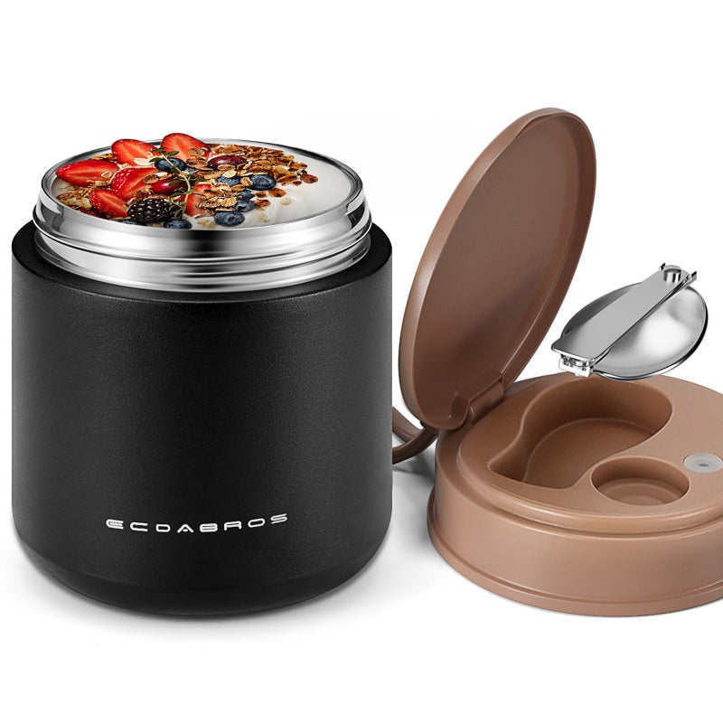 eedabros 15.2oz Kids Thermo for Hot Food â€“ Vacuum Insulated Food Jar with 316 Stainless Steel Interior, Leakproof Wide Mouth Soup Thermos for School Lunch (Black) - Image 1