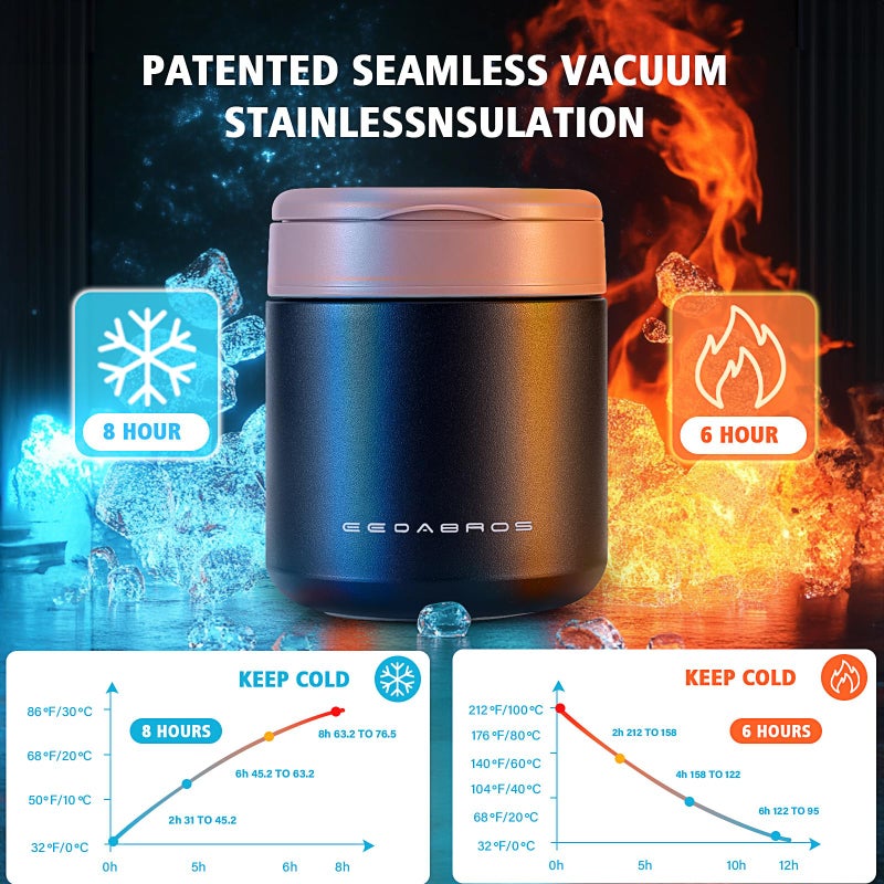 eedabros 15.2oz Kids Thermo for Hot Food â€“ Vacuum Insulated Food Jar with 316 Stainless Steel Interior, Leakproof Wide Mouth Soup Thermos for School Lunch (Black) - Image 2