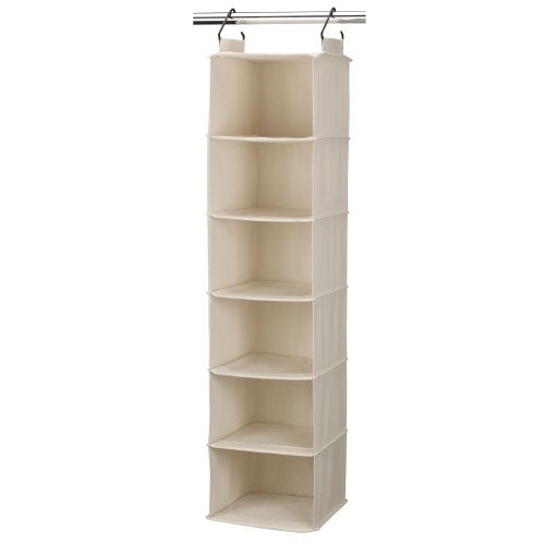 Household Essentials Cedarline 6-Shelf Hanging Closet Organizer, Heavy-Duty Cotton Canvas, Breathable, Versatile, Compact, Perfect for Rod or Wire Closets, Natural - Image 1