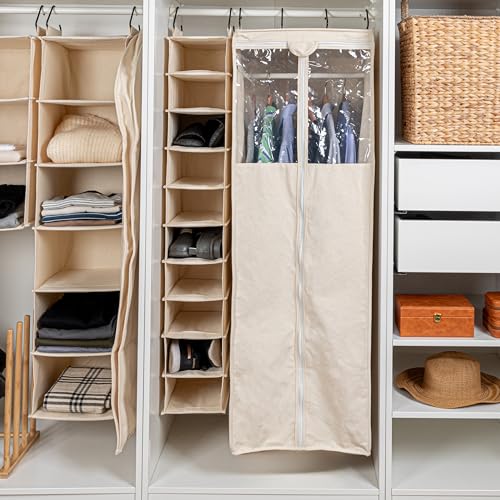 Household Essentials Cedarline 6-Shelf Hanging Closet Organizer, Heavy-Duty Cotton Canvas, Breathable, Versatile, Compact, Perfect for Rod or Wire Closets, Natural - Image 4