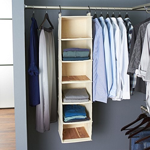 Household Essentials Cedarline 6-Shelf Hanging Closet Organizer, Heavy-Duty Cotton Canvas, Breathable, Versatile, Compact, Perfect for Rod or Wire Closets, Natural - Image 3