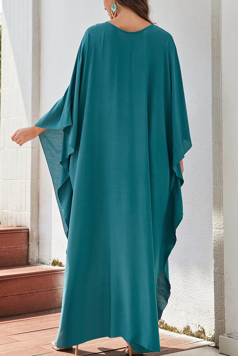 YouKD Women's Solid Color Bohemian Kaftan Dress Beach Cover Ups Plus Size Bathrobes One Size - Image 5