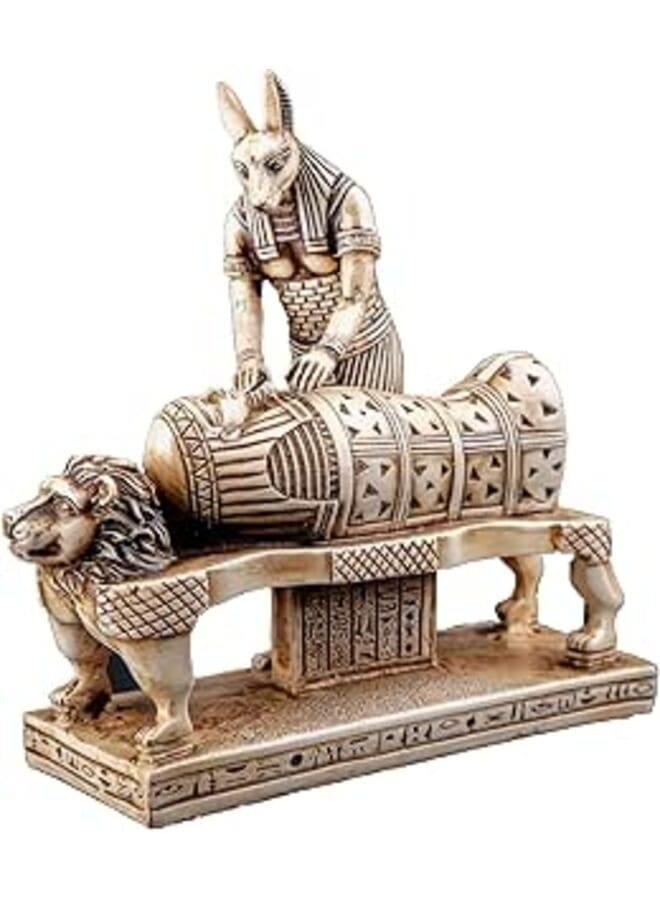 Egyptian god of afterlife Anubis mummify king Tutankhamun. God of underworld, king Tutankhamun Polystone made in Egypt.