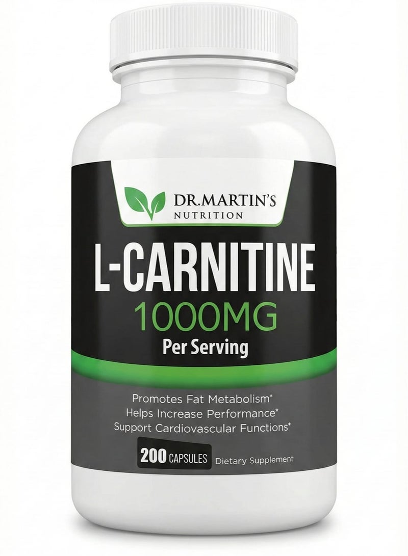 DR. MARTIN'S NUTRITION Extra Strength L Carnitine 200 Capsules 1000mg - Image 1