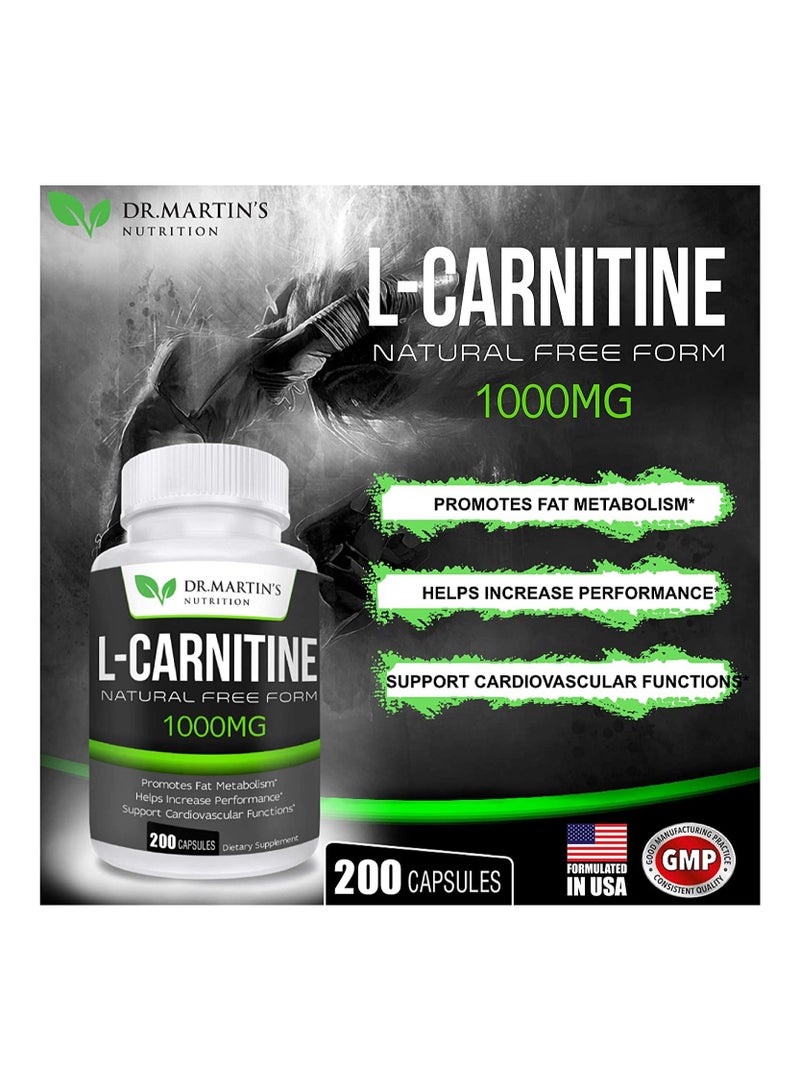 DR. MARTIN'S NUTRITION Extra Strength L Carnitine 200 Capsules 1000mg - Image 2