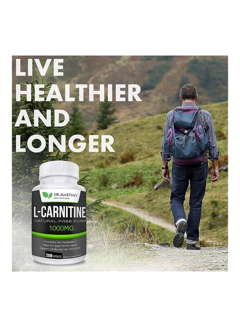 DR. MARTIN'S NUTRITION Extra Strength L Carnitine 200 Capsules 1000mg - Image 5