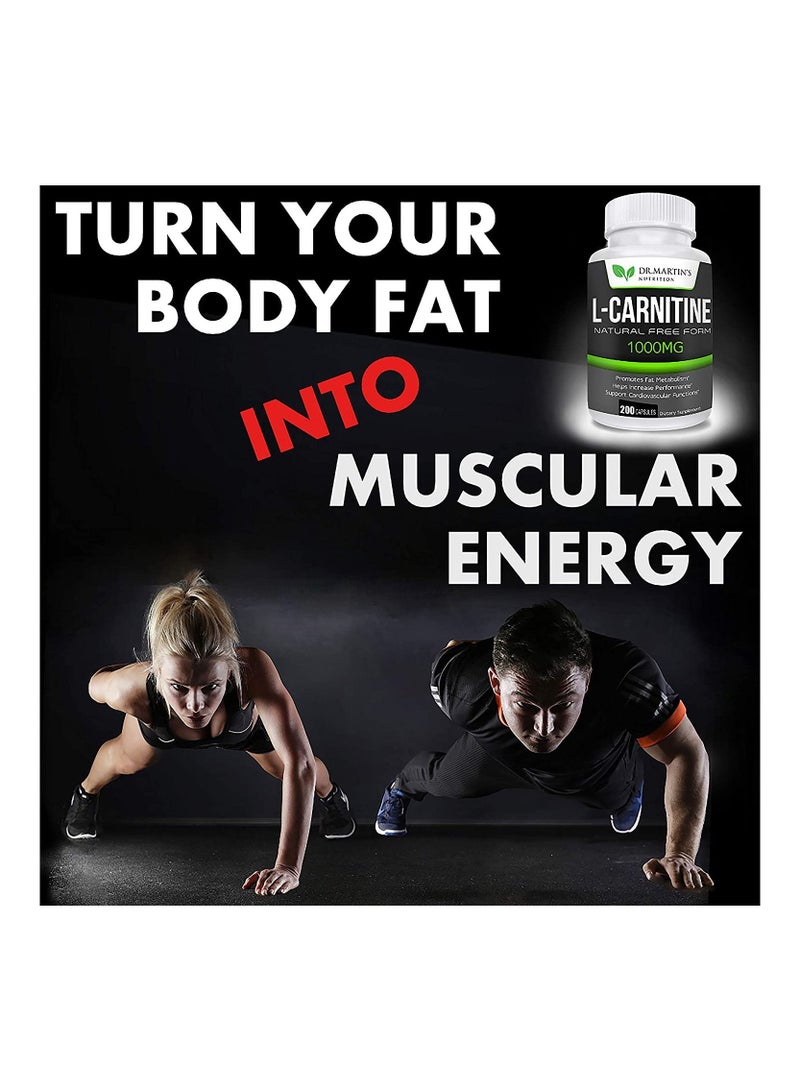 DR. MARTIN'S NUTRITION Extra Strength L Carnitine 200 Capsules 1000mg - Image 4