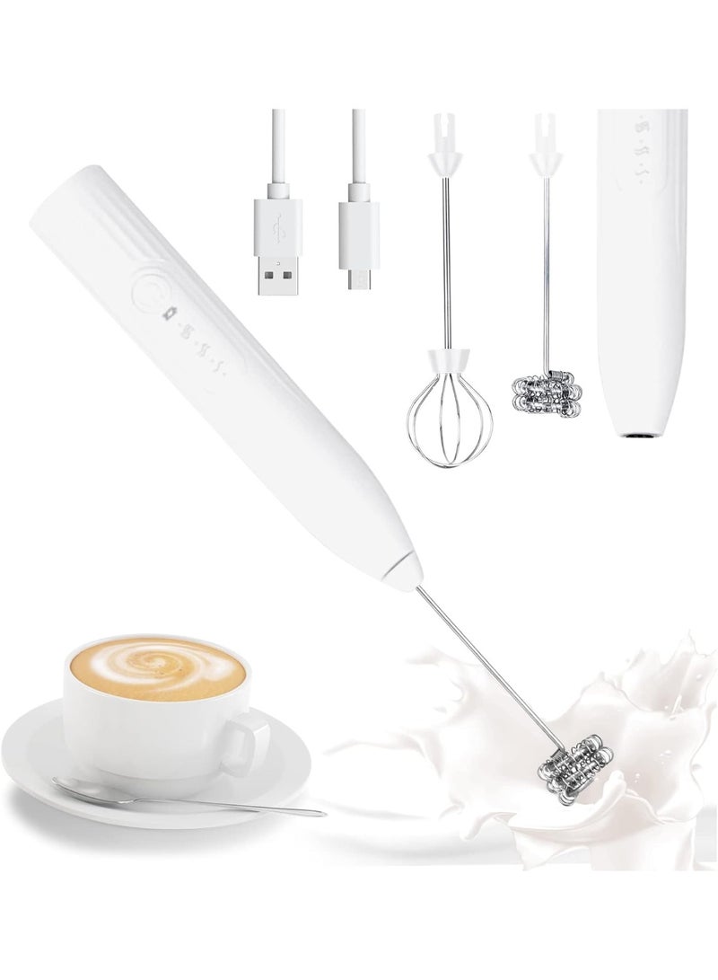 ماكينة كهربائية لصنع رغوة الحليب والنسكافية 2 في 1 -خفاق الحليب اليدوي القابل للشحن – 3 سرعات قابلة للتعديل لتحضير اللاتيه والقهوة والكابتشينو، مع خلاط إضافي للبيض - (ابيض) - Image 1