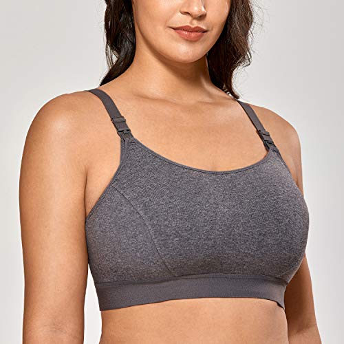 Gratlin Women's Plus Size Nursing Bra Sports Maternity Support Cotton Breastfeeding Bras Charcoal Heather Medium - Image 3