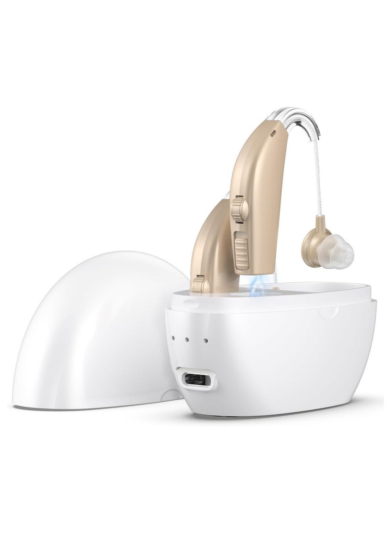Hearing Aids for Seniors Rechargeable Hearing Aid with Noise Cancelling Hearing Amplifier with Adjustable Volume Control No Squealing One Pair Hearing Assist Device with Charging Box（white） - Image 1