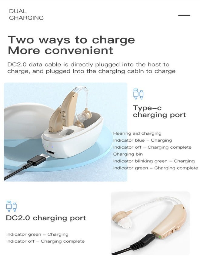 Hearing Aids for Seniors Rechargeable Hearing Aid with Noise Cancelling Hearing Amplifier with Adjustable Volume Control No Squealing One Pair Hearing Assist Device with Charging Box（white） - Image 5
