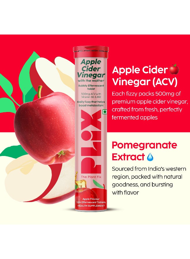 PLIX THE PLANT FIX "PLIX - THE PLANT FIX Apple Cider Vinegar 15 Effervescent Tablet, ACV with the mother supports regular metabolism, vitamin B6 & B12, Pack of 4 (Apple), Plant-based, Easy to carry & consume - Image 4