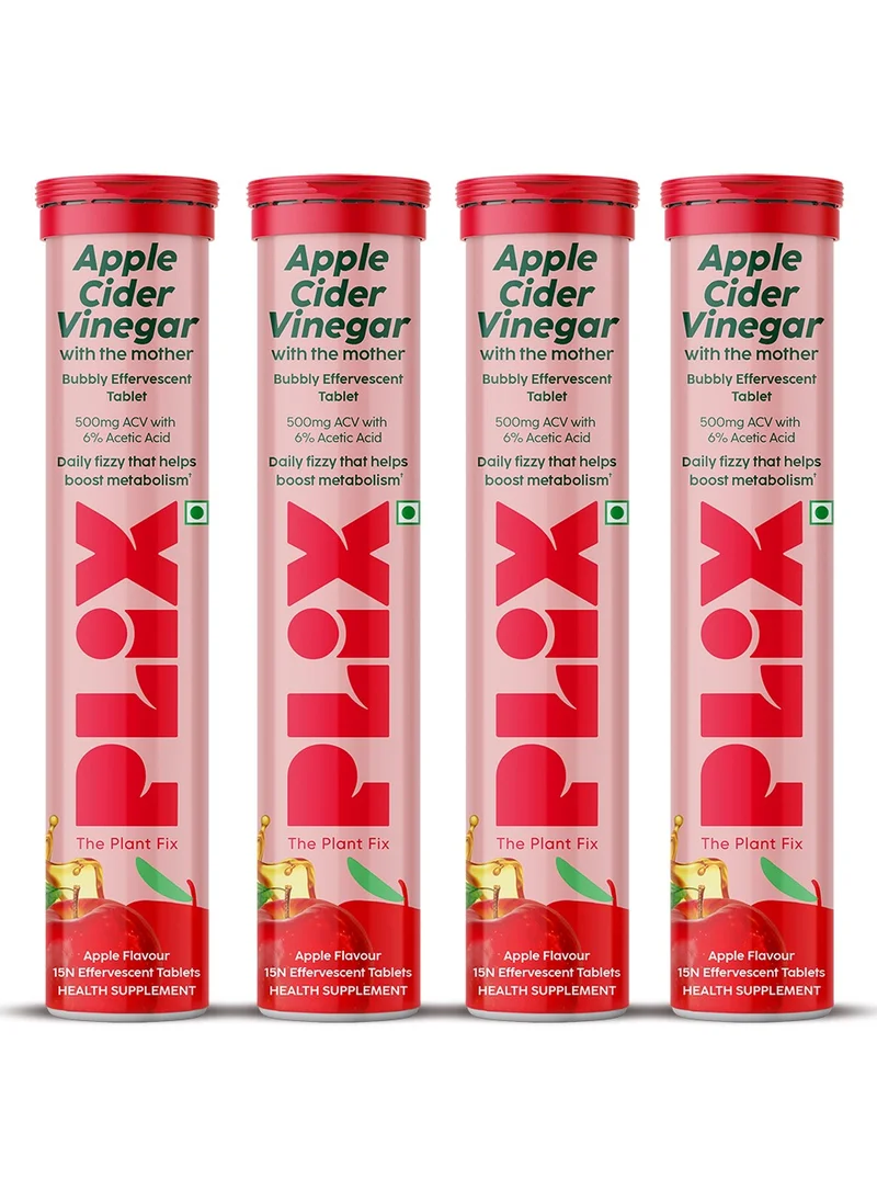 PLIX THE PLANT FIX Apple Cider Vinegar 60 Effervescent Tablet, ACV Pack of 4- Apple