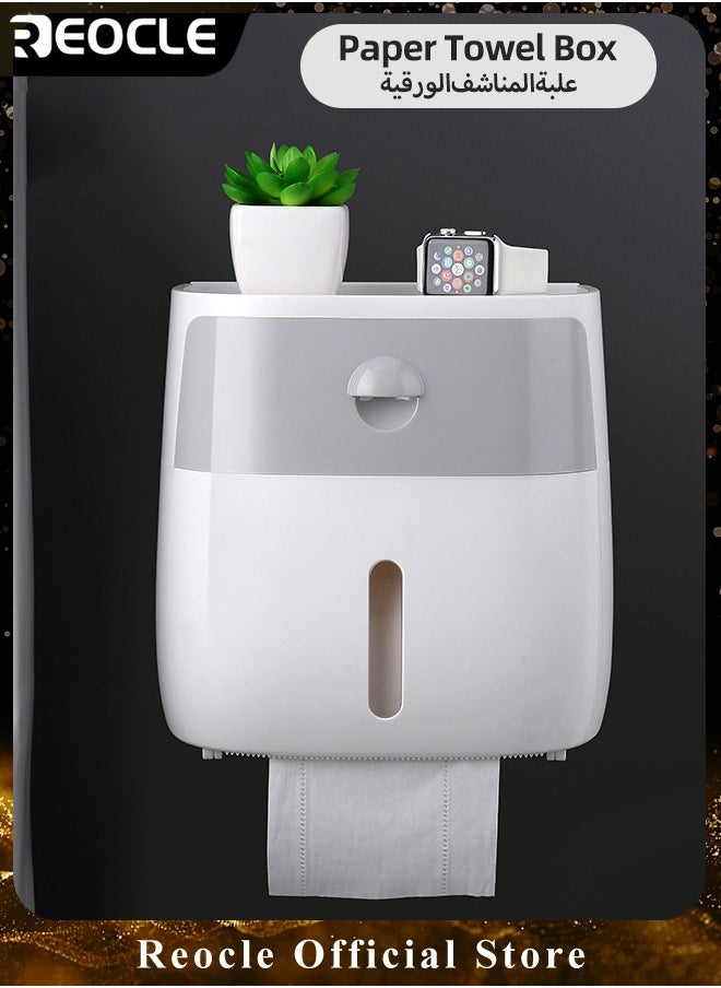 REOCLE Toilet Paper Holder with Drawer Wall Mounted Toilet Paper Holder Adhesive Bathroom Roll Paper Stand with Cover Multifunctional Tissue Box for Draw Paper  - Image 1
