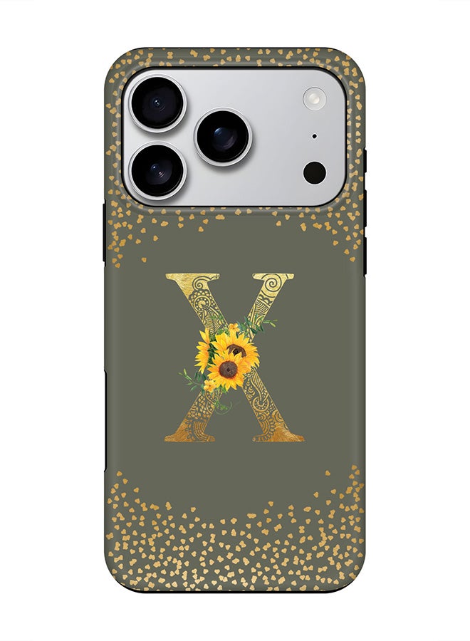 Stylizedd Tough Pro Magnetic Case for iPhone 17 Pro, Dual Layer hybrid PC + TPU Mobile Cover Matte - Custom Floral Monogram - X  (Olive Green )