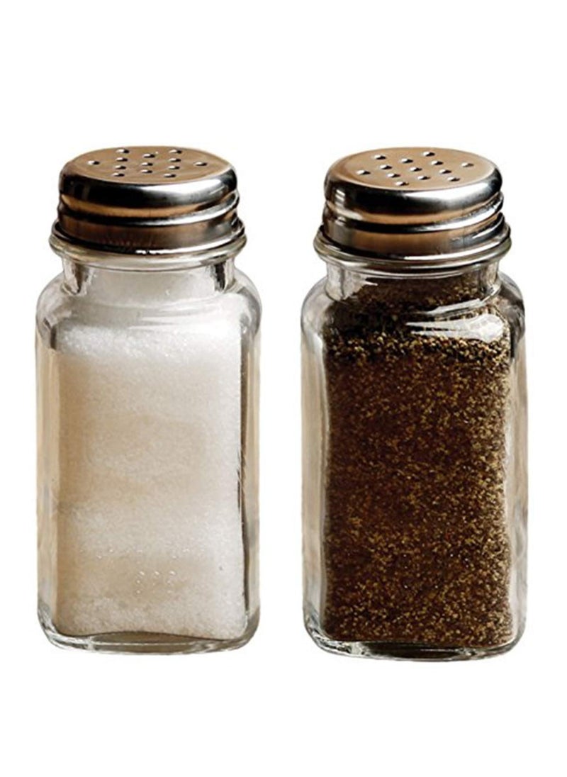 SYOSI 2 Pack Salt and Pepper Shakers Set, Retro Style Glass Salt Shaker with Stainless Steel Lid, Farmhouse Salt and Pepper Set (Black and White)  - Image 1