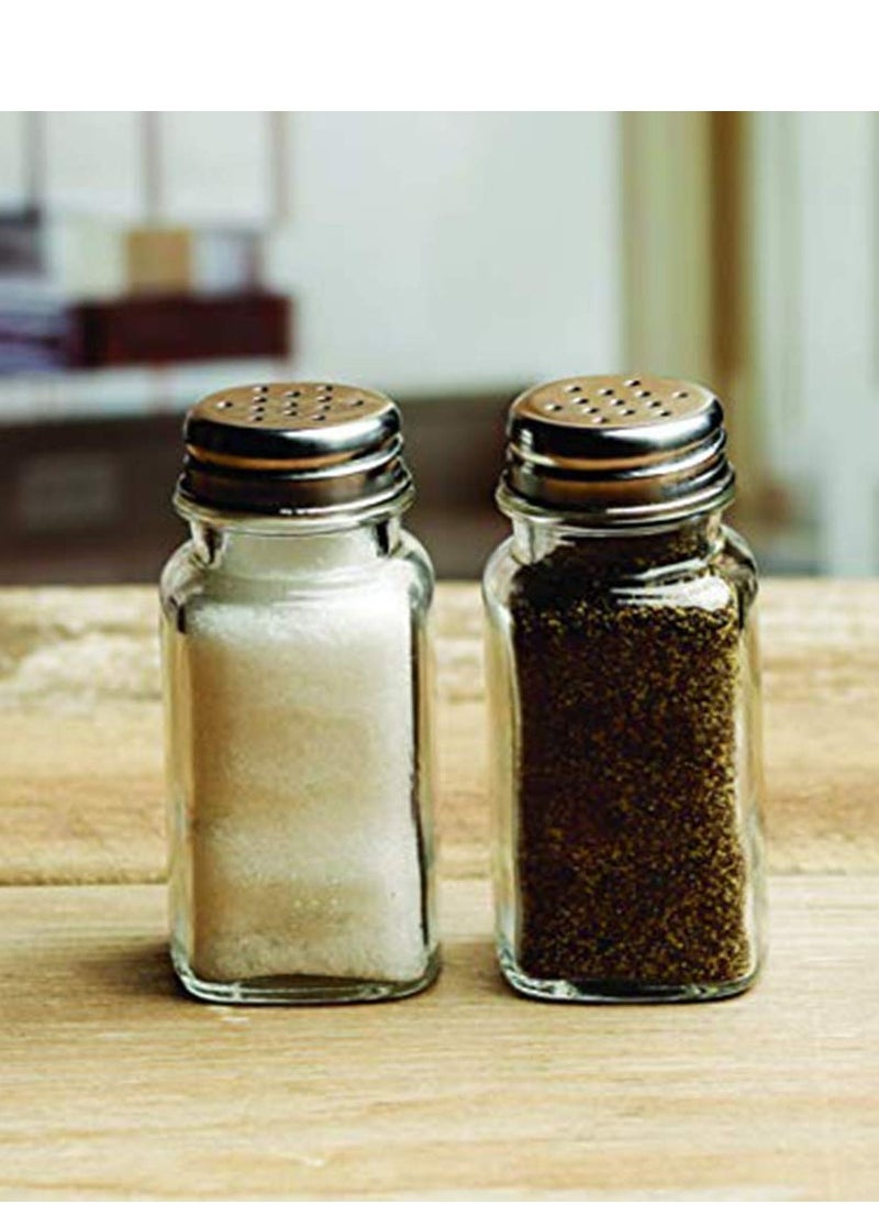 SYOSI 2 Pack Salt and Pepper Shakers Set, Retro Style Glass Salt Shaker with Stainless Steel Lid, Farmhouse Salt and Pepper Set (Black and White)  - Image 4