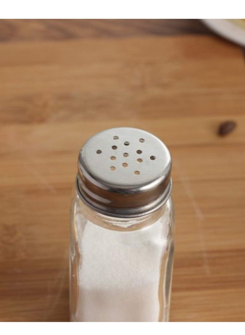 SYOSI 2 Pack Salt and Pepper Shakers Set, Retro Style Glass Salt Shaker with Stainless Steel Lid, Farmhouse Salt and Pepper Set (Black and White)  - Image 3