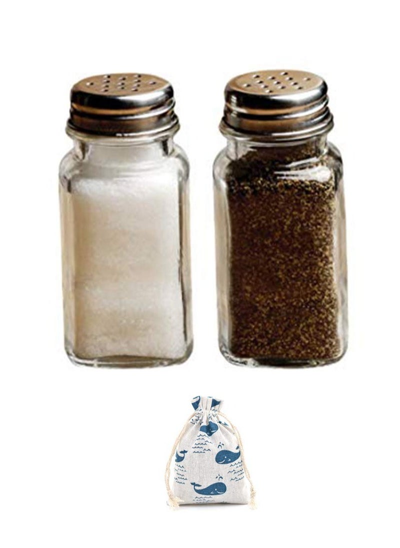 SYOSI 2 Pack Salt and Pepper Shakers Set, Retro Style Glass Salt Shaker with Stainless Steel Lid, Farmhouse Salt and Pepper Set (Black and White)  - Image 2