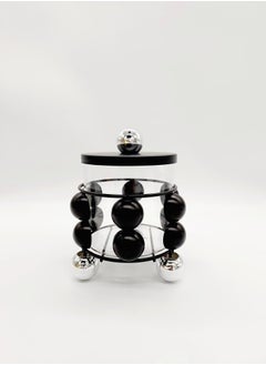 AKDC Candy Bowl Chocolate Nuts Saffron Glass Jar With Stand Candy  Black & Steel Color 17cm  - Image 1