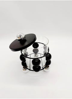 AKDC Candy Bowl Chocolate Nuts Saffron Glass Jar With Stand Candy  Black & Steel Color 17cm  - Image 2