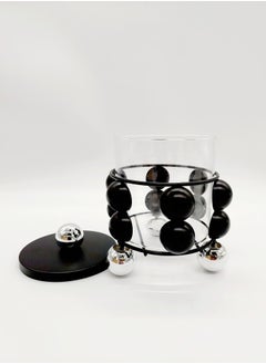 AKDC Candy Bowl Chocolate Nuts Saffron Glass Jar With Stand Candy  Black & Steel Color 17cm  - Image 3