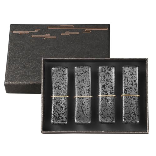 Youda Chopsticks Holder Set of 4 Ceramic Chopstick Stand Rest Rack Spoon Fork Knife Holder Set(Black) - Image 1