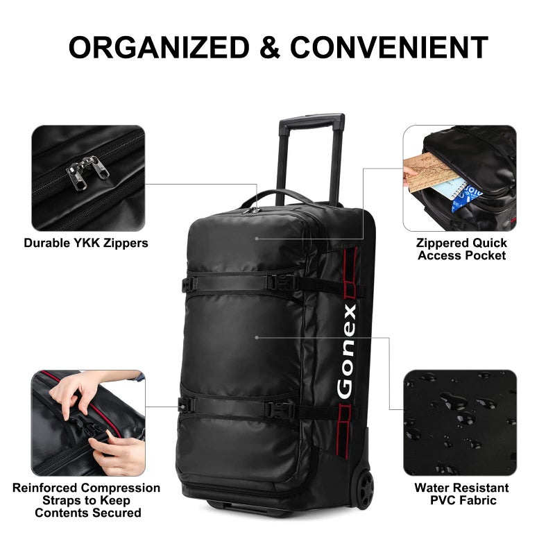 Gonex حقيبة دفل قابلة للدحرجة من غونيكس مع عجلات، سعة 70 لتر مقاومة للماء، حقيبة سفر دفل بعجلات 25 بوصة، سوداء - Image 3