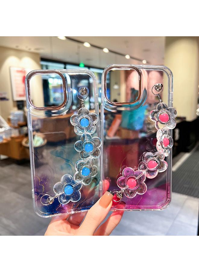 زبون جراب لهاتف iPhone 12 Pro بنمط هالة رخامية ذهبية مع سوار زهور - Image 3