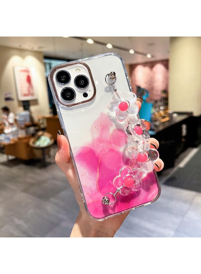 زبون جراب لهاتف iPhone 12 Pro بنمط هالة رخامية ذهبية مع سوار زهور - Image 1