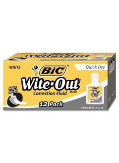 Bic Wofqd12We Witeout Quick Dry Correction Fluid 20 Ml Bottle White 1/Dozen  - Image 1