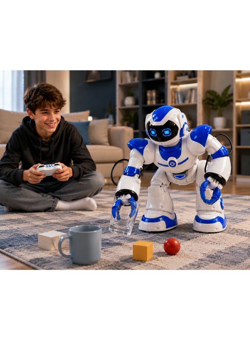 Interactive Remote Control Robot For Kids With Dancing, Music, LED Lights, Ball Launcher And Object Holding, White And Blue, Ages 8+ - Image 1