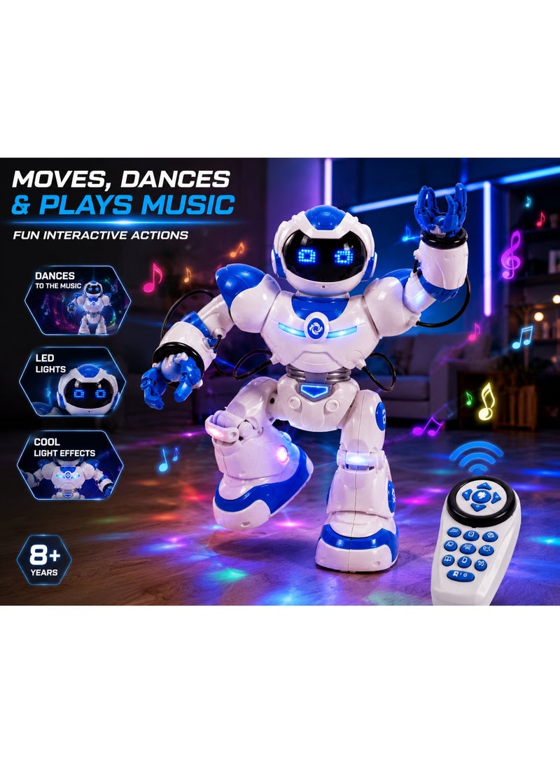 Interactive Remote Control Robot For Kids With Dancing, Music, LED Lights, Ball Launcher And Object Holding, White And Blue, Ages 8+ - Image 3