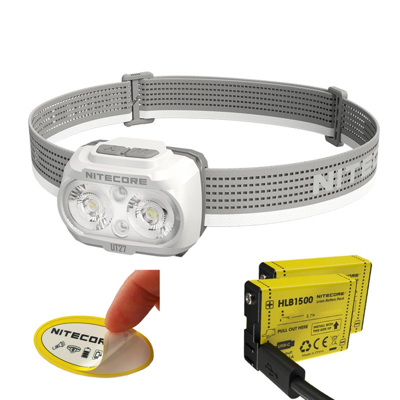 NITECORE Nitecore UT27 Pro 800 Lumen Running Headlamp, White, USB-C Rechargeable, Lightweight Perfect for Ultra-Trail, Hiking with White Light, Warm Light, and Red Light Sticker (White)  - Image 1