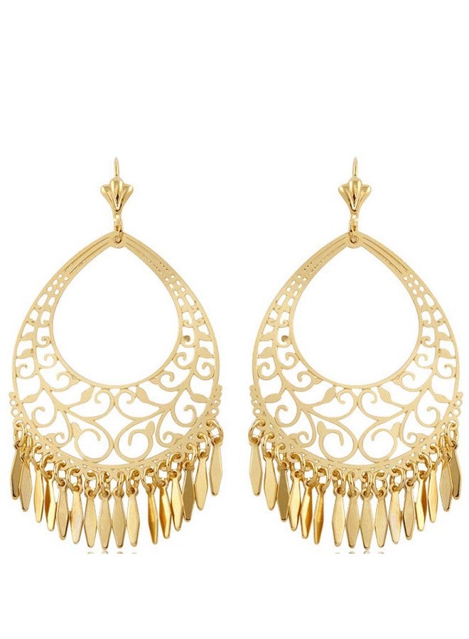 Barzel 18K Gold Plated Filigree Cut-out Dangling Chandelier Earrings - Made in Brazil - Image 1