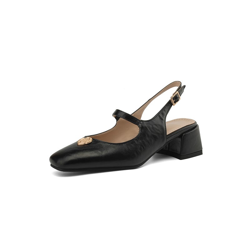 2024 Summer Fashion Mid-Heel Metal Butterfly 31-43 Size Size Buckle Strap Baotou Sandals - Image 1